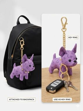 Colorful French Bulldog Plush Purse Charm or Key Ring - Lavender
